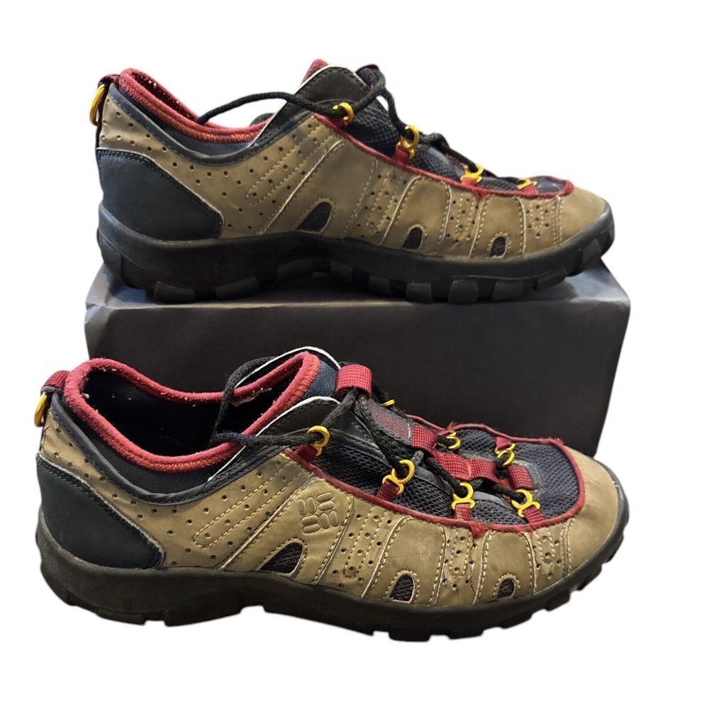 COLUMBIA Mens Red, Navy & Tan Suede Water Shoes Snake River Trainer Size 12.5